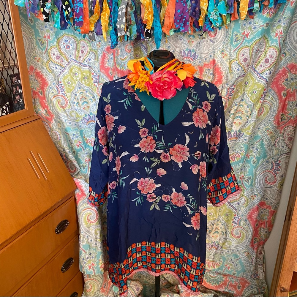 XXL Johnny Was dark blue floral tunic